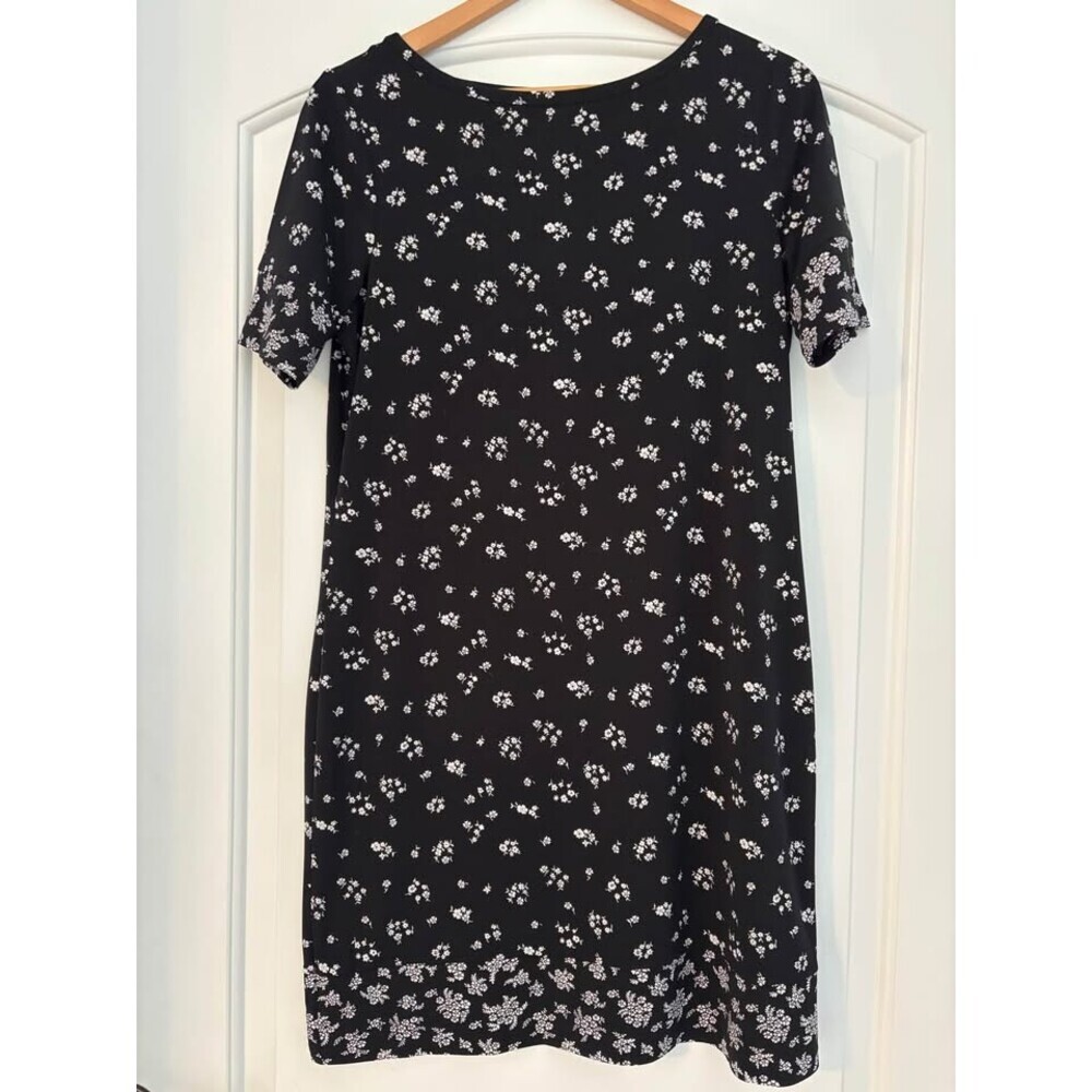 MICHAEL Michael Kors Black & White Ditsy Floral Shift Dress Short Sleeve Jersey